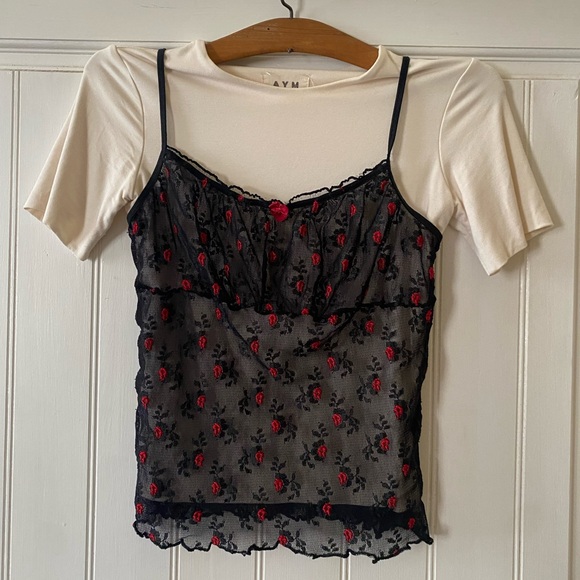 Y2K Rosettes Lace Cami Top - Picture 1 of 7